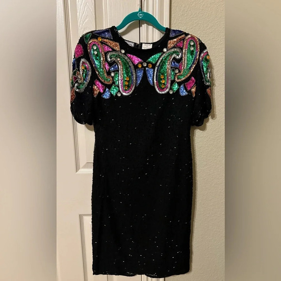 Stenay beaded knee length gown 80’s retro vintage design. Size 4 petite - Picture 1 of 8